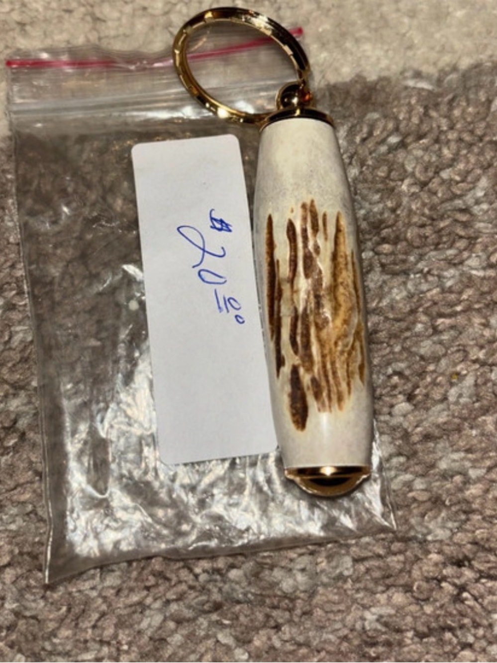 Natural Bone Keychain Pendant with Gold-Tone Accent - White and Brown